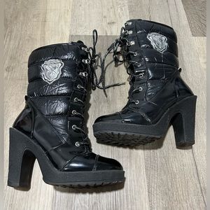 Baby Phat Womens Akira Black Block Heel Lace Up Snow Boot Sz 7 1/2 Y2K
